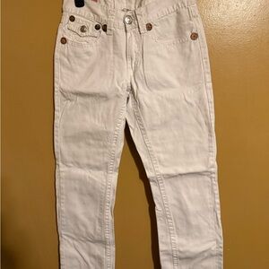 White Denim Pants with Button Accents 32